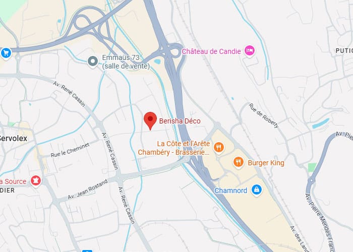 Localisation Berisha Déco Chambéry Chamnord | Plan Plan de Chambéry localisant Berisha Déco à proximité de Chamnord, Emmaüs 73 et du Château de Candie.